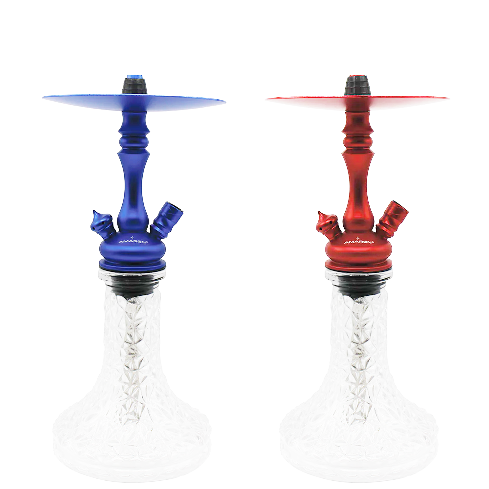 Amaren hookah pipes featuring sleek glass bases and modern designs
