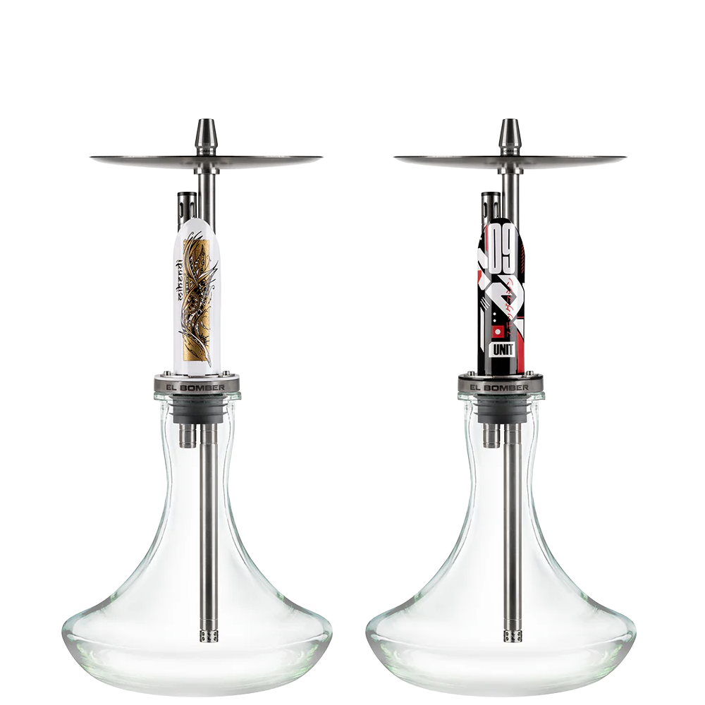 El Bomber hookah pipes with bold geometric designs and stainless steel stems