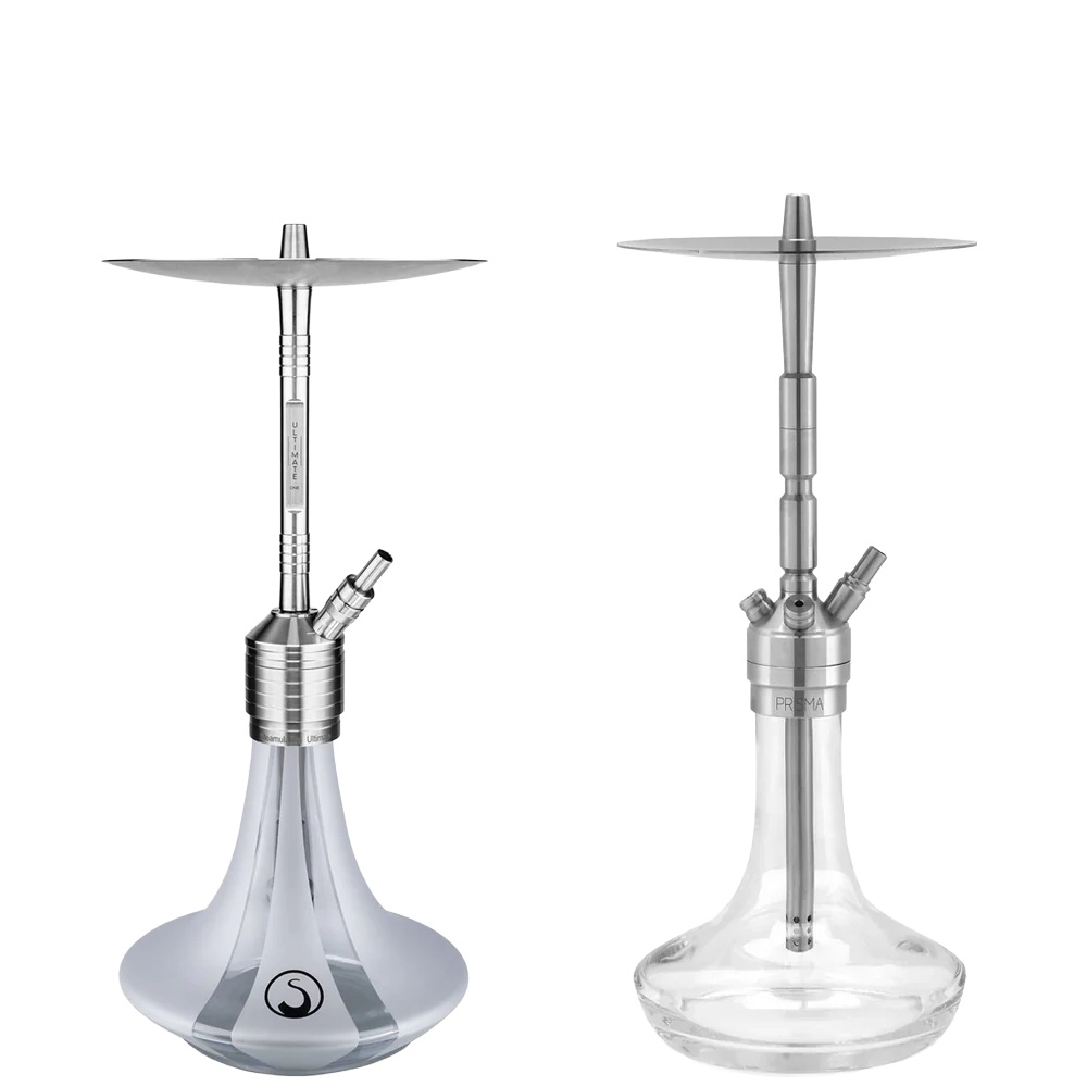 Luxury German-made Steamulation hookahs featuring elegant stainless steel and glass design