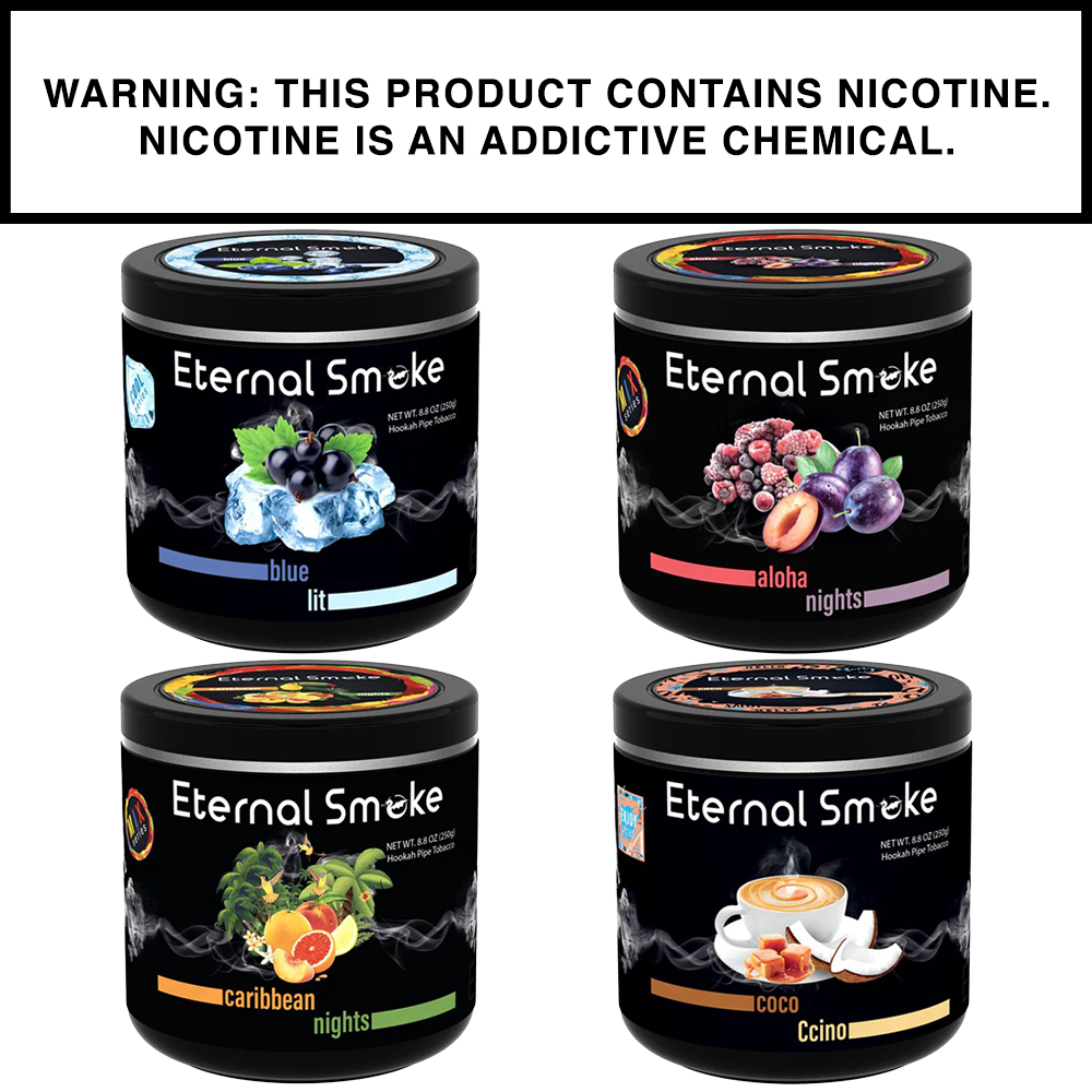 Eternal Smoke hookah tobacco jars with bold and vibrant flavor blends