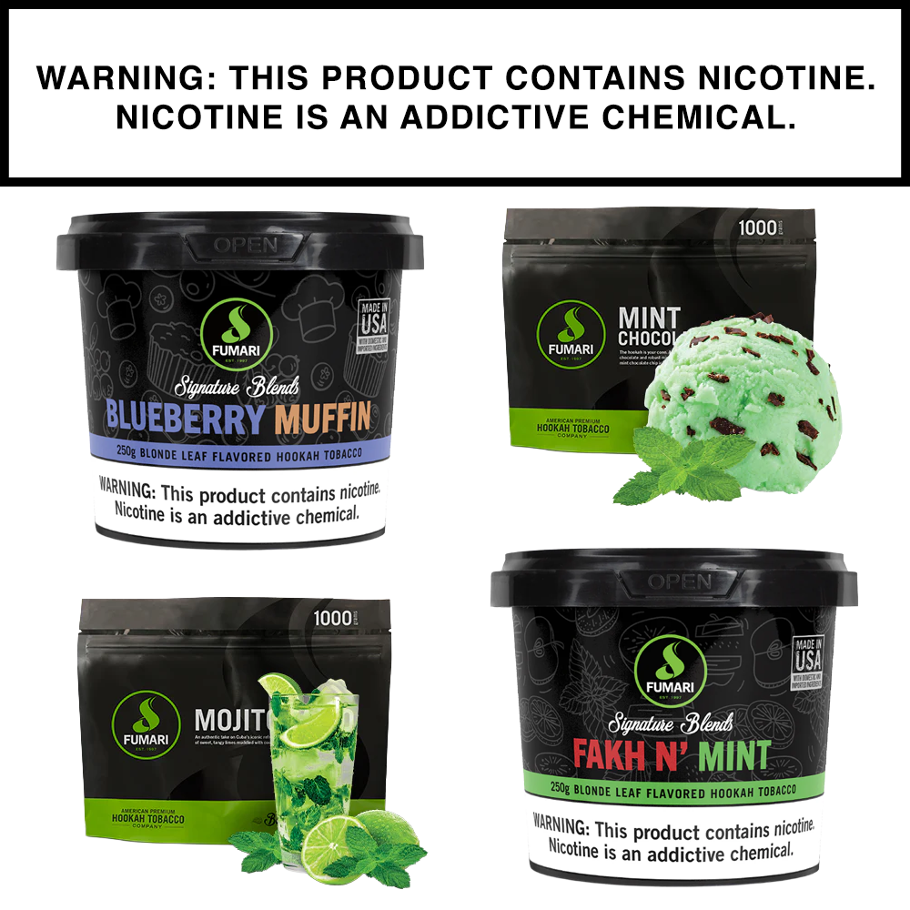 Small-batch Fumari shisha in flavor-lock pouches with sleek packaging