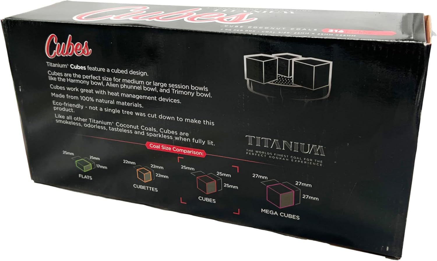 Titanium Cubes Natural Hookah Coals Titan Pack - Cubes - 216ct
